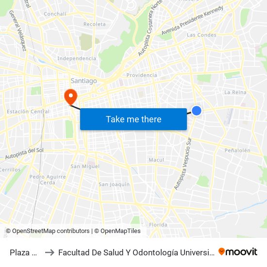 Plaza Egaña to Facultad De Salud Y  Odontología Universidad Diego Portales map