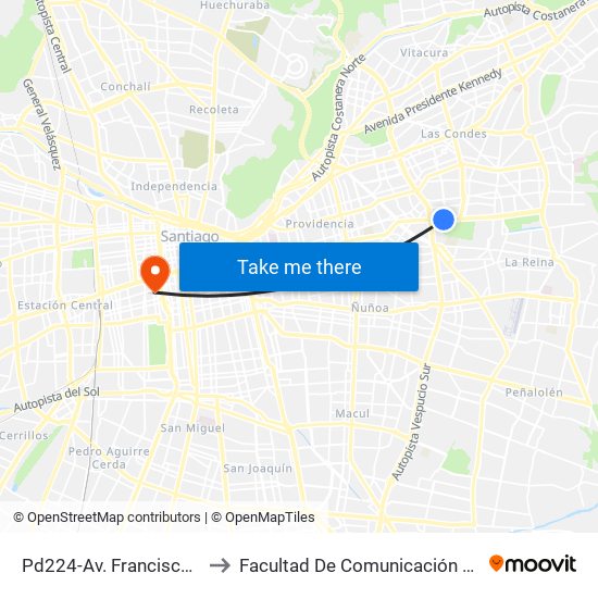 Pd224-Av. Francisco Bilbao / Esq. Av. S. Elcano to Facultad De Comunicación Y Letras  Universidad Diego Portales map