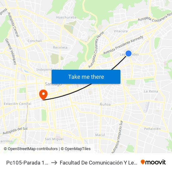 Pc105-Parada 1 / (M) Manquehue to Facultad De Comunicación Y Letras  Universidad Diego Portales map