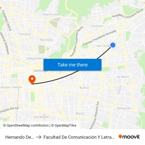 Hernando De Magallanes to Facultad De Comunicación Y Letras  Universidad Diego Portales map