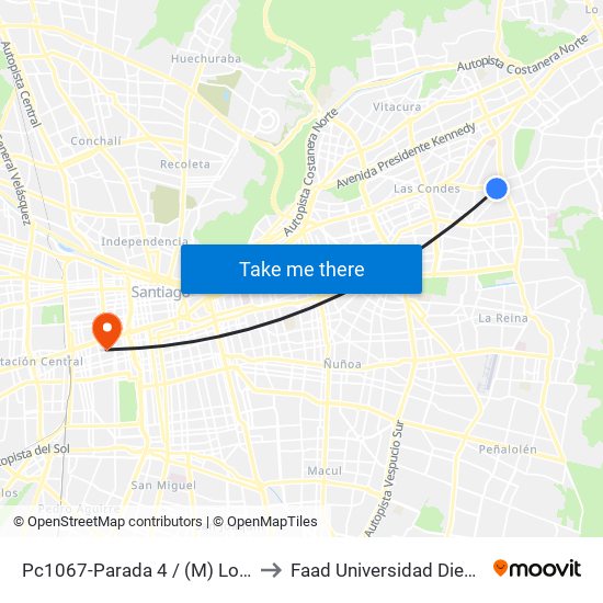 Pc1067-Parada 4 / (M) Los Dominicos to Faad Universidad Diego Portales map