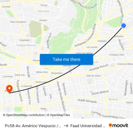 Pc58-Av. Américo Vespucio / Esq. Av. Pdte. Riesco to Faad Universidad Diego Portales map