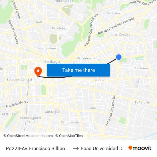 Pd224-Av. Francisco Bilbao / Esq. Av. S. Elcano to Faad Universidad Diego Portales map