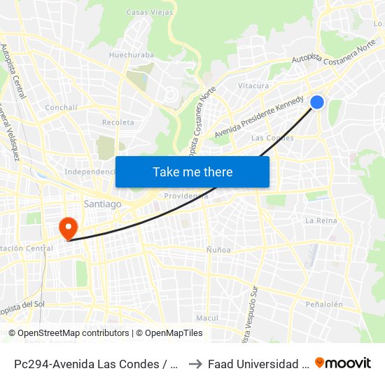 Pc294-Avenida Las Condes / Esq. Av. Padre H. Central to Faad Universidad Diego Portales map