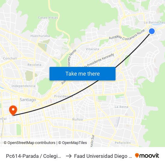 Pc614-Parada / Colegio Hebreo to Faad Universidad Diego Portales map