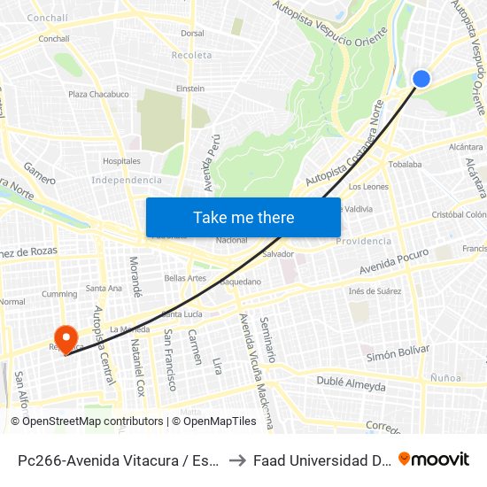 Pc266-Avenida Vitacura / Esq. Nueva Costanera to Faad Universidad Diego Portales map