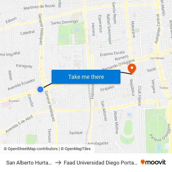 San Alberto Hurtado to Faad Universidad Diego Portales map