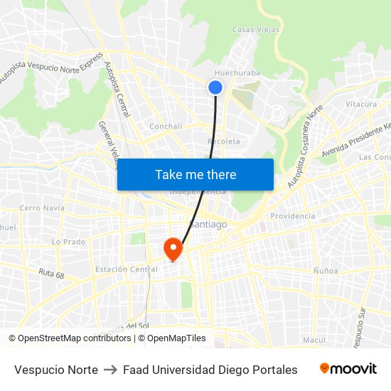 Vespucio Norte to Faad Universidad Diego Portales map