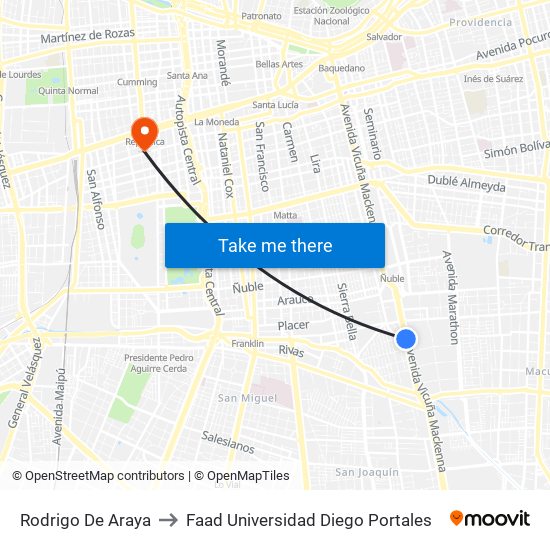 Rodrigo De Araya to Faad Universidad Diego Portales map