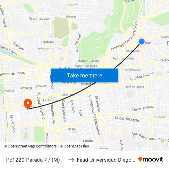 Pc1220-Parada 7 / (M) Tobalaba to Faad Universidad Diego Portales map
