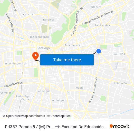Pd357-Parada 5 / (M) Príncipe De Gales to Facultad De Educación Diego Portales map