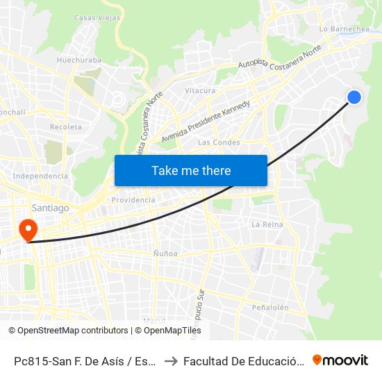 Pc815-San F. De Asís / Esq. Avenida La Plaza to Facultad De Educación Diego Portales map
