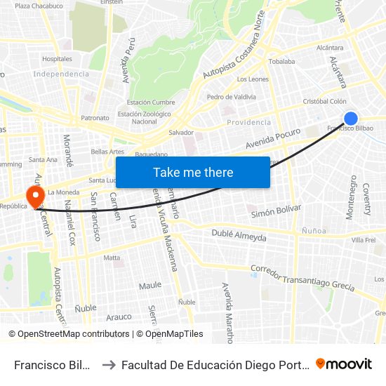 Francisco Bilbao to Facultad De Educación Diego Portales map