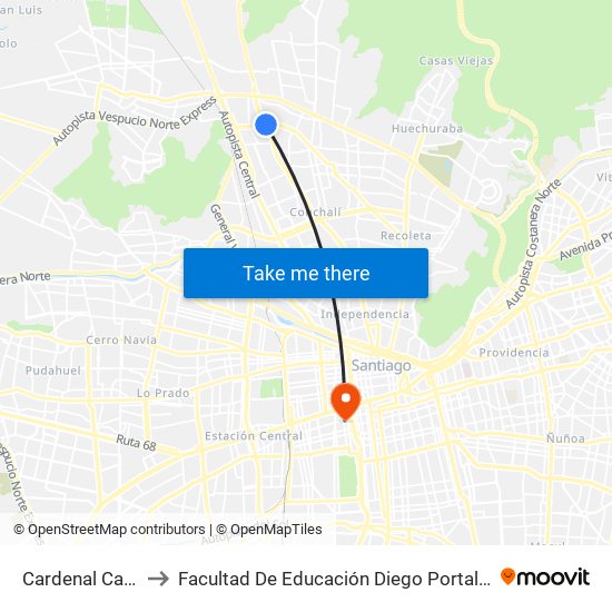 Cardenal Caro to Facultad De Educación Diego Portales map