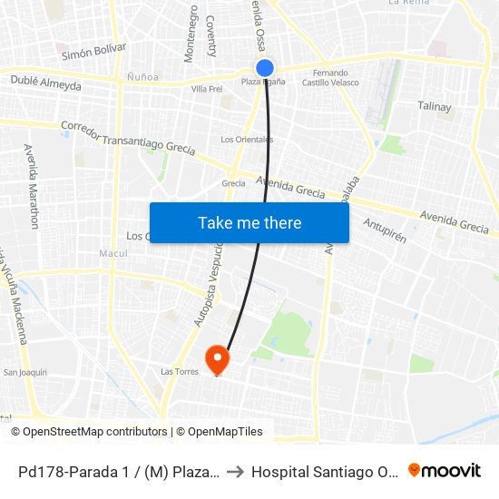 Pd178-Parada 1 / (M) Plaza Egaña to Hospital Santiago Oriente map