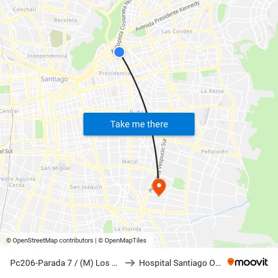 Pc206-Parada 7 / (M) Los Leones to Hospital Santiago Oriente map