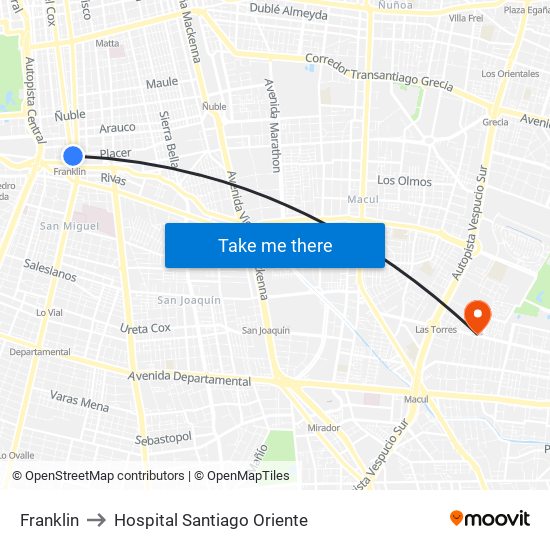 Franklin to Hospital Santiago Oriente map