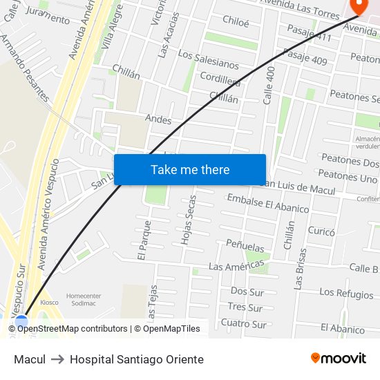 Macul to Hospital Santiago Oriente map