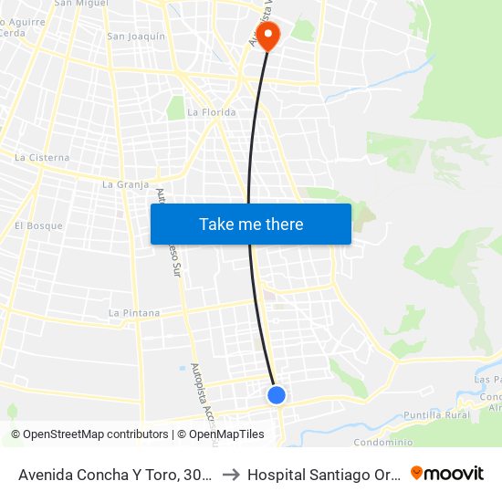 Avenida Concha Y Toro, 302-398 to Hospital Santiago Oriente map