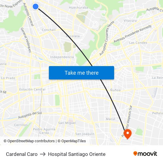 Cardenal Caro to Hospital Santiago Oriente map