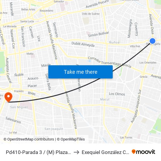 Pd410-Parada 3 / (M) Plaza Egaña to Exequiel González Cortés map