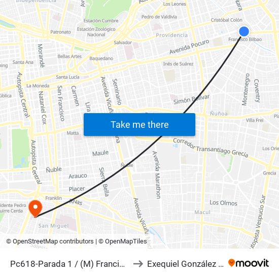 Pc618-Parada 1 / (M) Francisco Bilbao to Exequiel González Cortés map