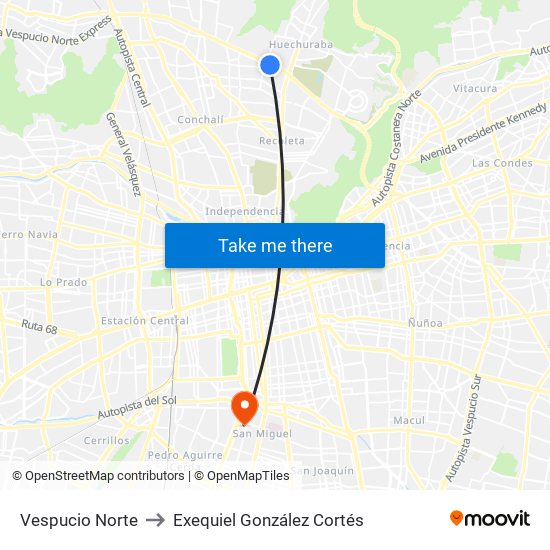 Vespucio Norte to Exequiel González Cortés map