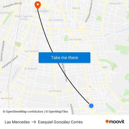 Las Mercedes to Exequiel González Cortés map