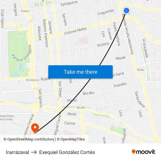 Irarrázaval to Exequiel González Cortés map