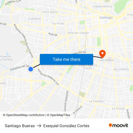 Santiago Bueras to Exequiel González Cortés map
