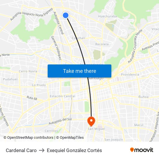 Cardenal Caro to Exequiel González Cortés map