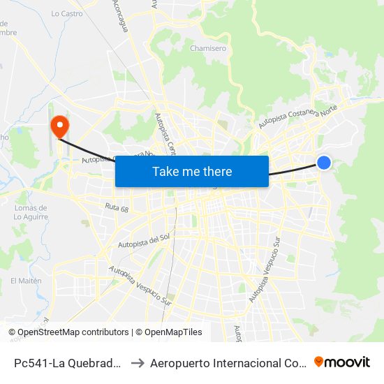 Pc541-La Quebrada / Esq. Av. Paul Harris to Aeropuerto Internacional Comodoro Arturo Merino Benítez map