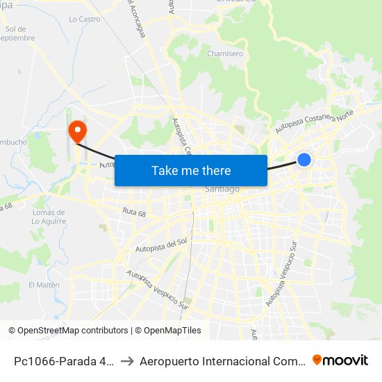 Pc1066-Parada 4 / (M) Manquehue to Aeropuerto Internacional Comodoro Arturo Merino Benítez map