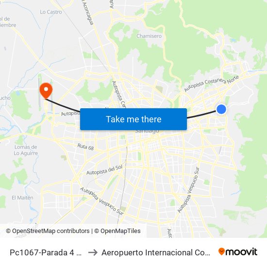 Pc1067-Parada 4 / (M) Los Dominicos to Aeropuerto Internacional Comodoro Arturo Merino Benítez map