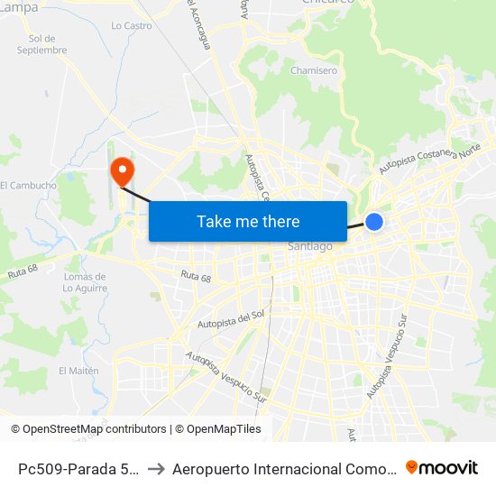 Pc509-Parada 5 / (M) Tobalaba to Aeropuerto Internacional Comodoro Arturo Merino Benítez map
