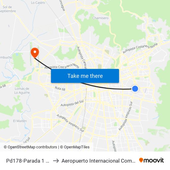 Pd178-Parada 1 / (M) Plaza Egaña to Aeropuerto Internacional Comodoro Arturo Merino Benítez map
