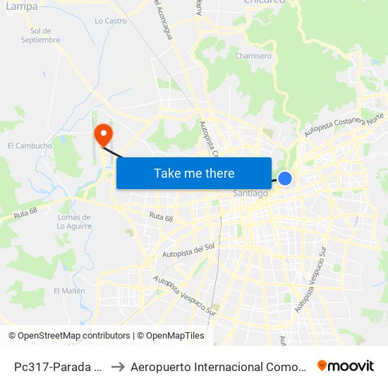 Pc317-Parada / Clínica Indisa to Aeropuerto Internacional Comodoro Arturo Merino Benítez map