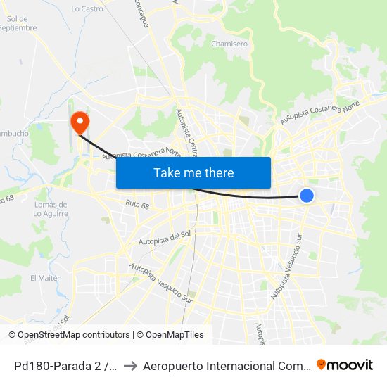 Pd180-Parada 2 / (M) Simón Bolívar to Aeropuerto Internacional Comodoro Arturo Merino Benítez map