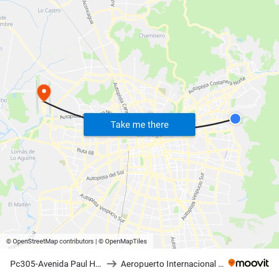 Pc305-Avenida Paul Harris / Esq. Av. Cristóbal Colón to Aeropuerto Internacional Comodoro Arturo Merino Benítez map