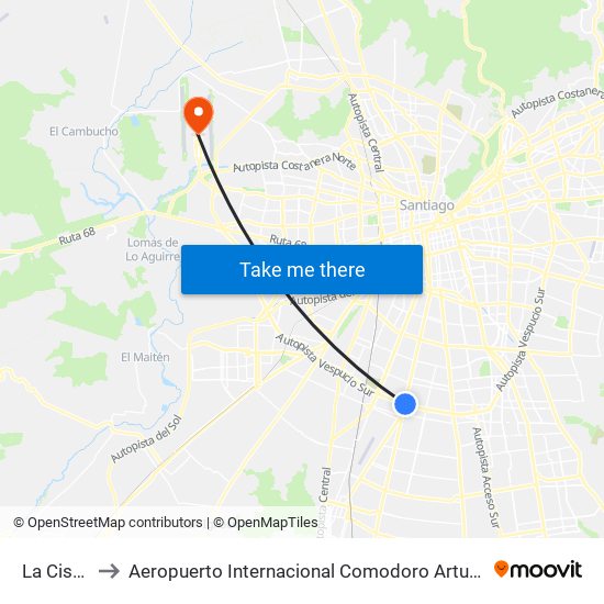 La Cisterna to Aeropuerto Internacional Comodoro Arturo Merino Benítez map