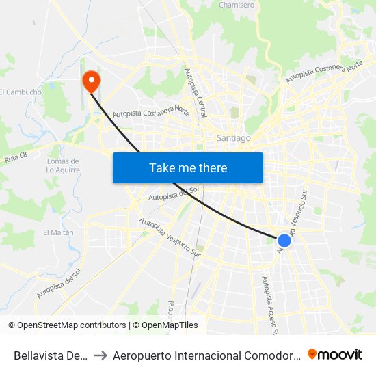 Bellavista De La Florida to Aeropuerto Internacional Comodoro Arturo Merino Benítez map