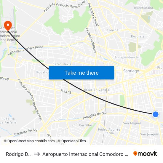 Rodrigo De Araya to Aeropuerto Internacional Comodoro Arturo Merino Benítez map