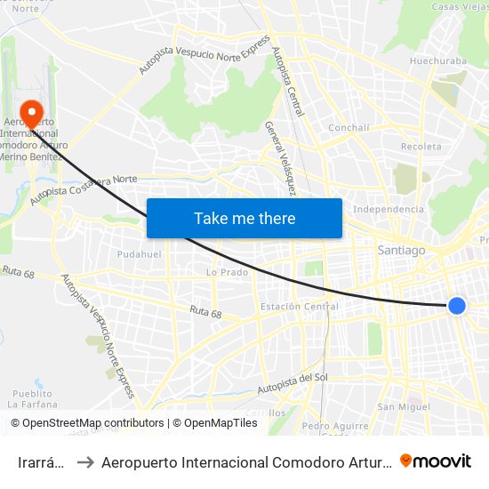 Irarrázaval to Aeropuerto Internacional Comodoro Arturo Merino Benítez map