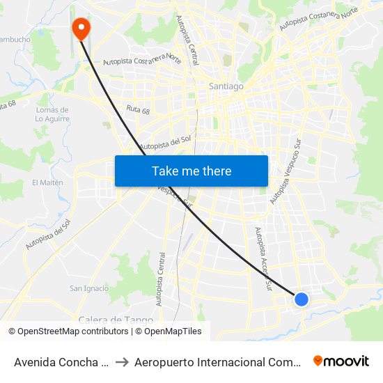 Avenida Concha Y Toro, 302-398 to Aeropuerto Internacional Comodoro Arturo Merino Benítez map