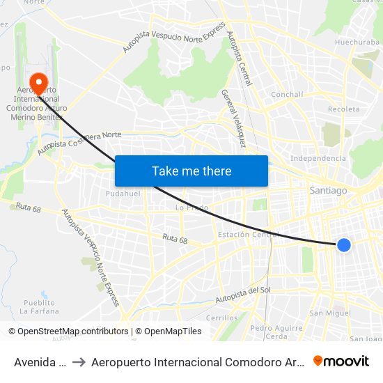 Avenida Matta to Aeropuerto Internacional Comodoro Arturo Merino Benítez map