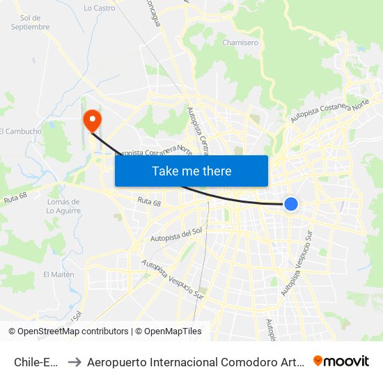 Chile-España to Aeropuerto Internacional Comodoro Arturo Merino Benítez map