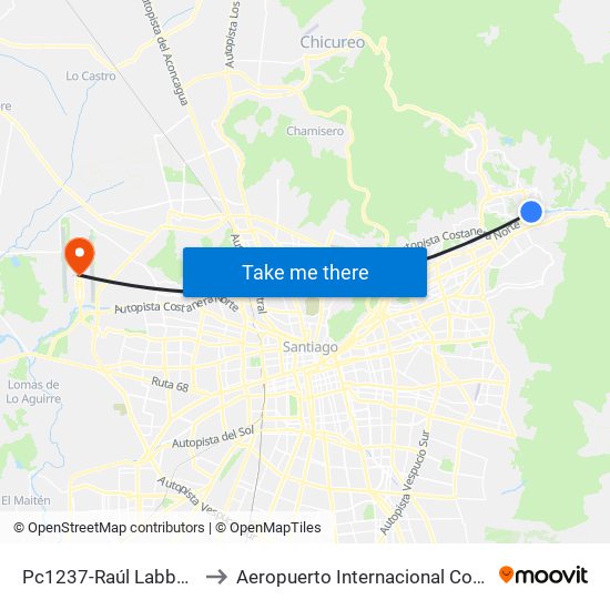 Pc1237-Raúl Labbé / Esq. Av. La Dehesa to Aeropuerto Internacional Comodoro Arturo Merino Benítez map