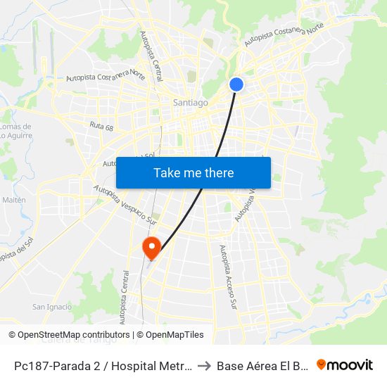 Pc187-Parada 2 / Hospital Metropolitano to Base Aérea El Bosque map