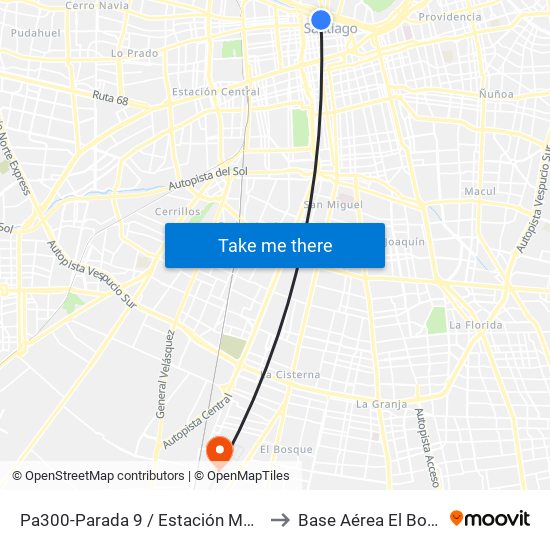Pa300-Parada 9 / Estación Mapocho to Base Aérea El Bosque map