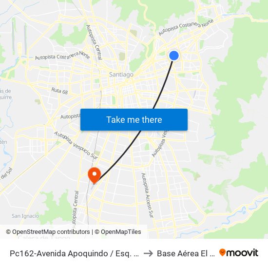 Pc162-Avenida Apoquindo / Esq. Rosa O'Higgins to Base Aérea El Bosque map